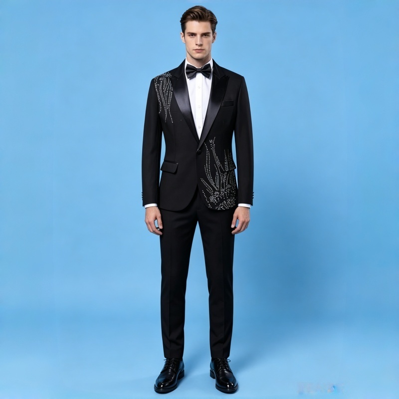 Men Formal Wear Black And White - Men's Slim Fit Formal Suit with