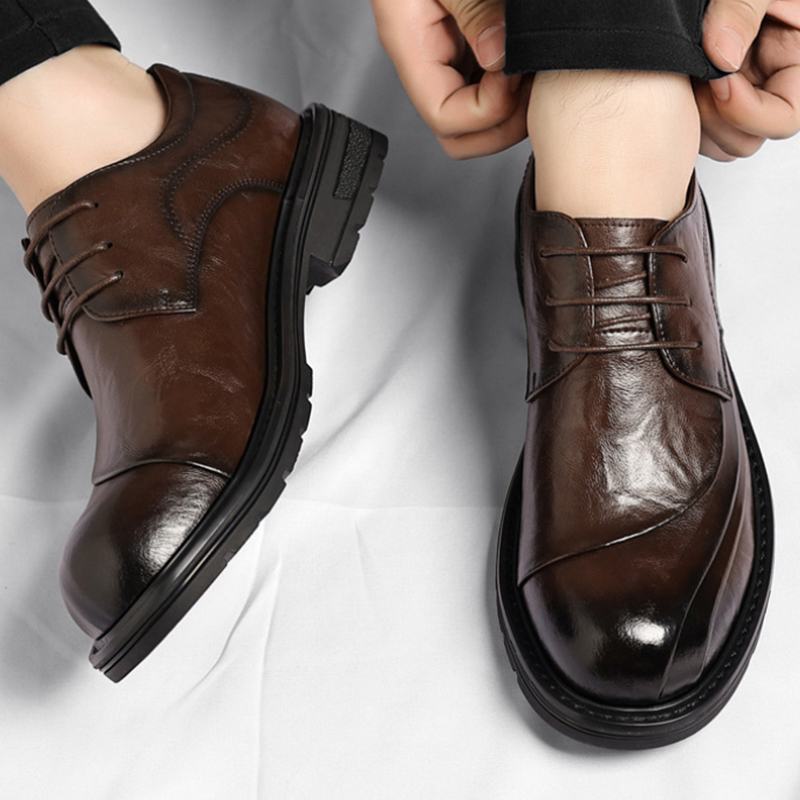 Men'S Formal Wear For Office - Brown Burnished Genuine Leather Lace Up