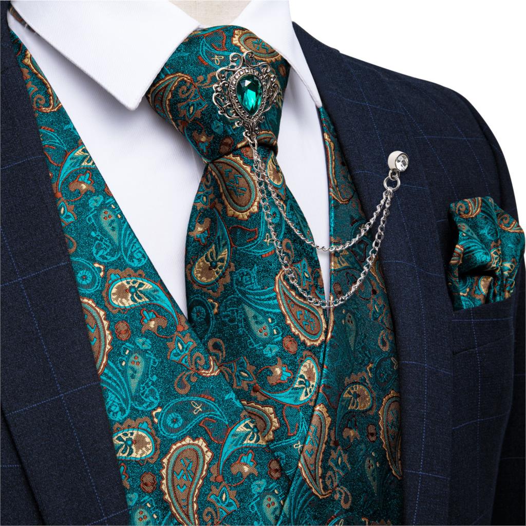Formal Vest Waistcoat - New Teal Green Paisley Formal Dress