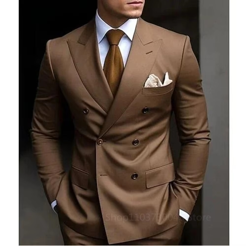 Men Formal Wear Brown - Two-Piece Brown Smoking for Daily Graduation