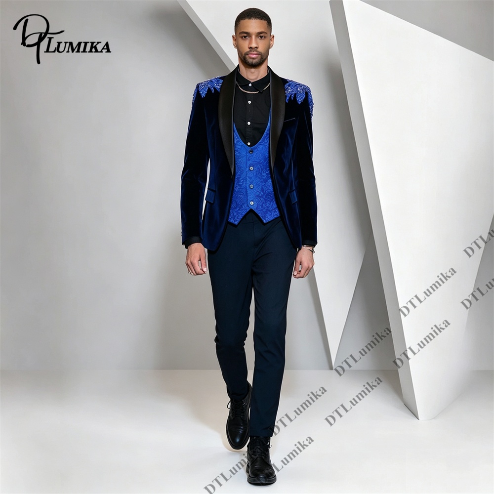 Men'S Formal Wear For Office - Peagent Men 3 Piece Velvet Suit