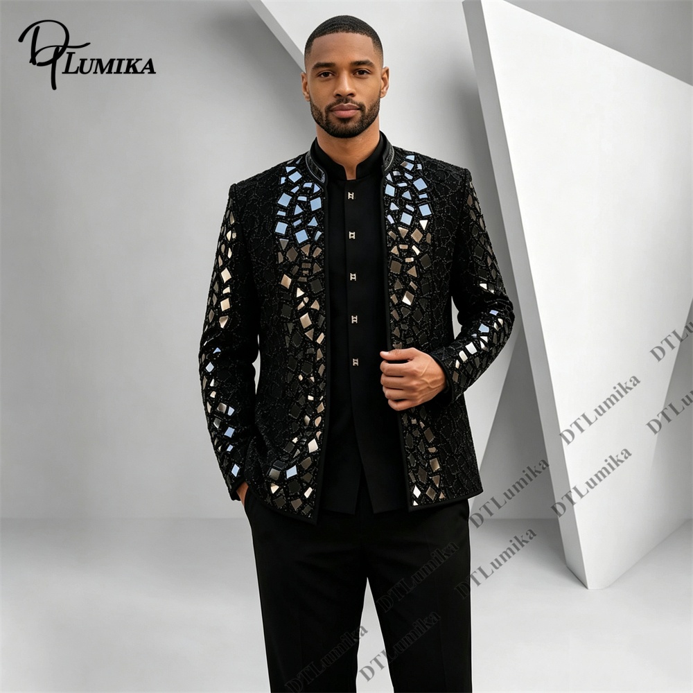Men Black Mandarin Collar Suit - огляд і ціна Men'S Formal Wear For Office