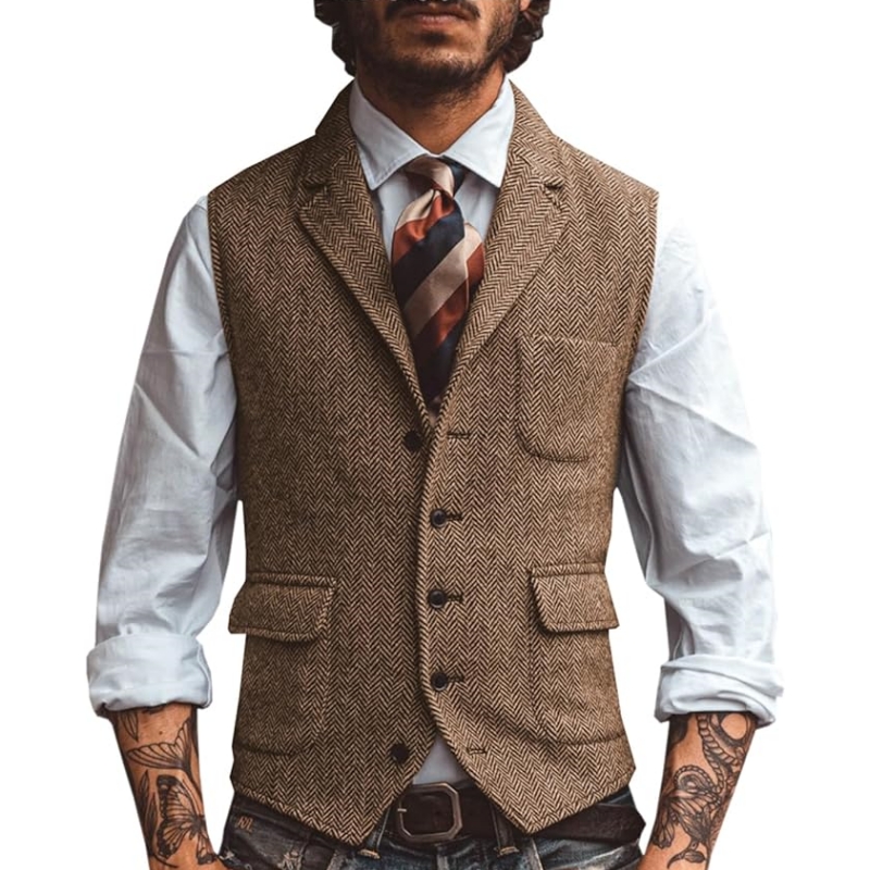 New V Neck Lapel Men's Suits V - огляд і ціна Formal Vest Waistcoat
