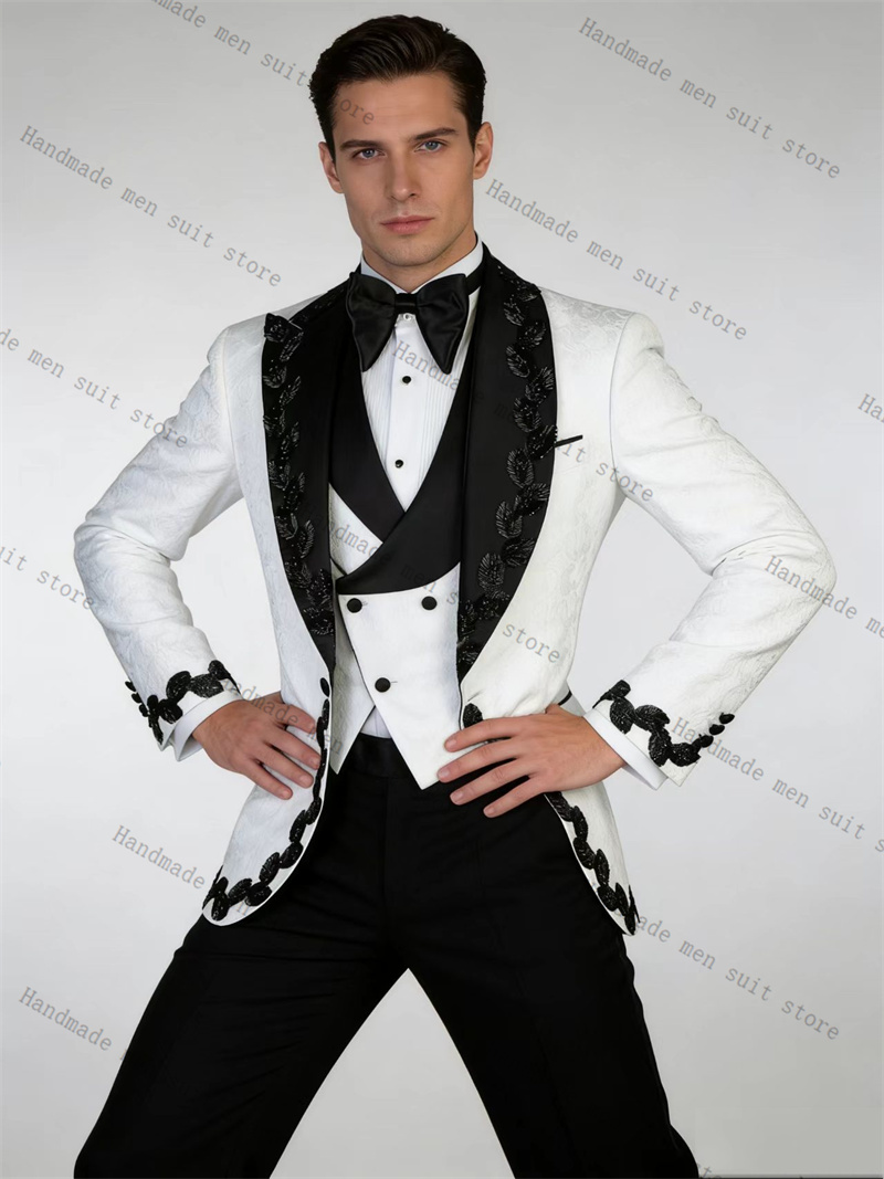 White Black Men Suit Set 2 Pie - огляд і ціна Men Formal Wear Black And White