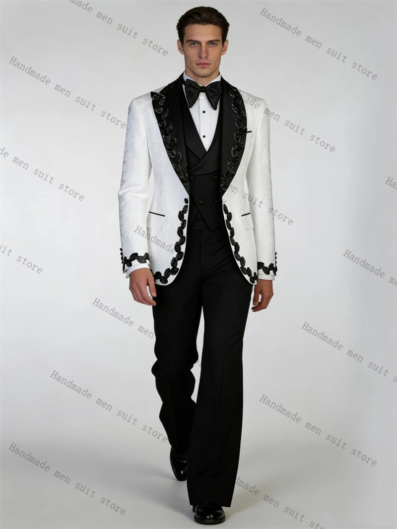 White Black Men Suit Set 2 Pie - огляд і ціна Men Formal Wear Black And White
