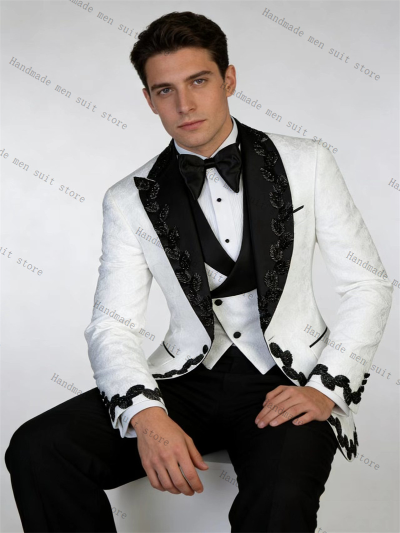 White Black Men Suit Set 2 Pie - огляд і ціна Men Formal Wear Black And White